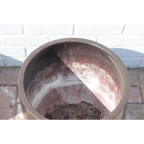 362 - 3 glazed dark brown ceramic garden pots with glitter effect finish, each approx 41cm in diameter x 3... 