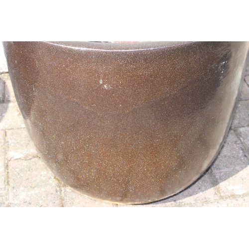 362 - 3 glazed dark brown ceramic garden pots with glitter effect finish, each approx 41cm in diameter x 3... 