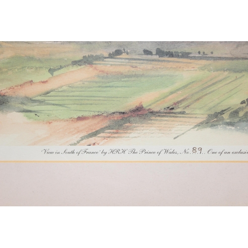 533 - Limited edition print (No. 89) of the View in South of France by HRH The Prince of Wales, in glazed ... 