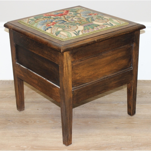 70 - A vintage sewing box table or stool with upholstered top and contents, an unusual early 20th century... 