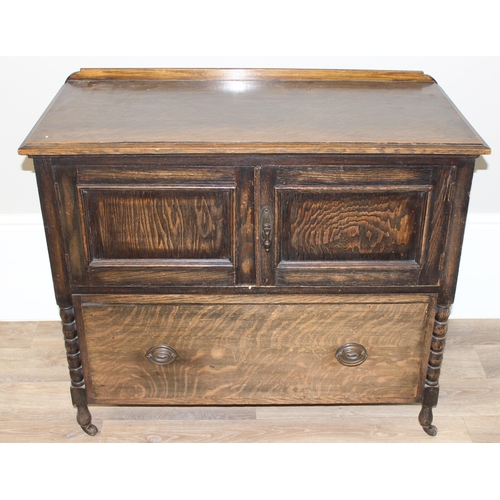 70 - A vintage sewing box table or stool with upholstered top and contents, an unusual early 20th century... 