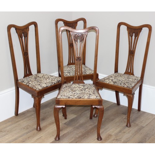 194 - A set of 4 mahogany dining chairs floral pattern seats, each approx 110cm tall