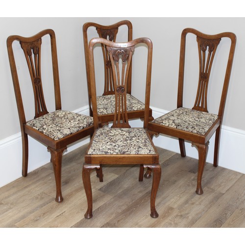 194 - A set of 4 mahogany dining chairs floral pattern seats, each approx 110cm tall