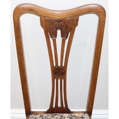 194 - A set of 4 mahogany dining chairs floral pattern seats, each approx 110cm tall