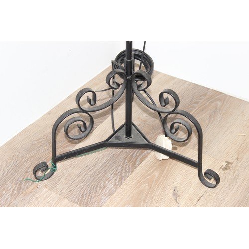 252 - A vintage painted wrought iron standard lamp with leaf design, approx 144cm tall