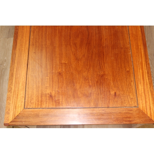 196 - Oriental style drop leaf coffee table with shelves, approx 106 W x 57 (118 extended) x 51cm H