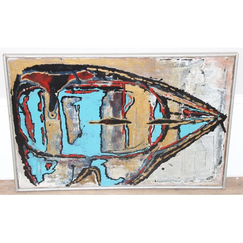 560 - William Flowers (XX), retro abstract oil on canvas, signed upper right and dated 1965, approx 78cm x... 