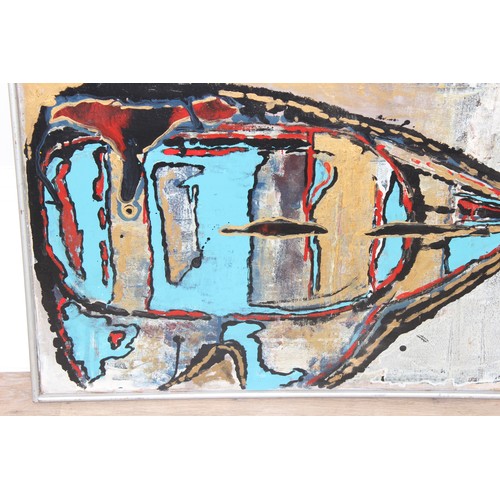 560 - William Flowers (XX), retro abstract oil on canvas, signed upper right and dated 1965, approx 78cm x... 