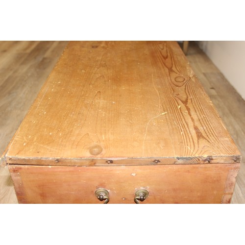 167 - Antique pine trunk, likely 19th century, approx 90cm x 45cm x 42cm tall