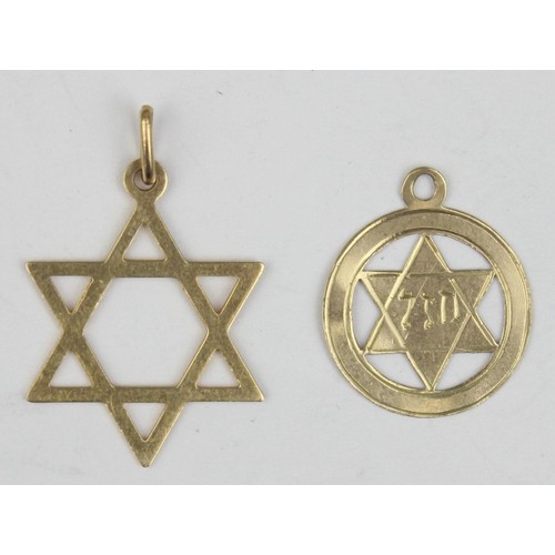 1137 - 2 assorted vintage 9ct gold pendants or charms formed as Star of David, both marked XRF confirmed, a... 