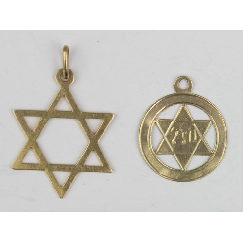 1137 - 2 assorted vintage 9ct gold pendants or charms formed as Star of David, both marked XRF confirmed, a... 