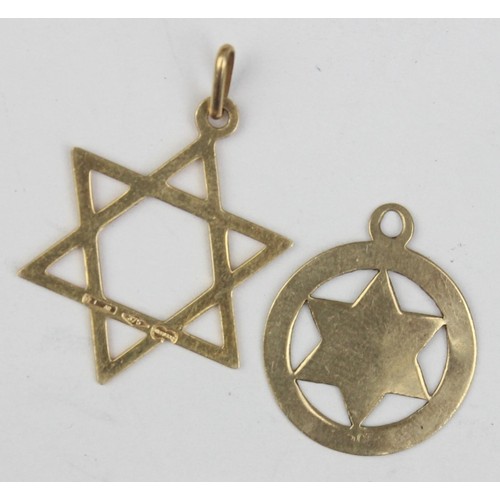 1137 - 2 assorted vintage 9ct gold pendants or charms formed as Star of David, both marked XRF confirmed, a... 