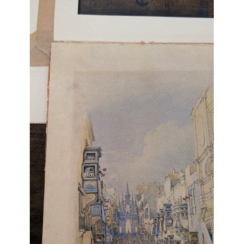 503 - An unusual antique pencil and watercolour of a crowded street scene, unsigned but likely late 19th c... 