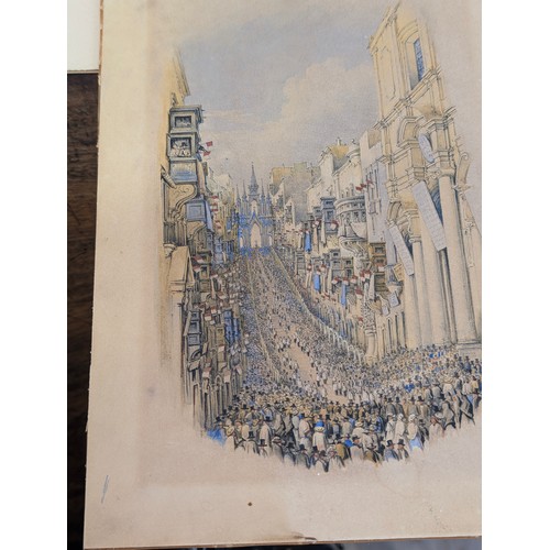 503 - An unusual antique pencil and watercolour of a crowded street scene, unsigned but likely late 19th c... 