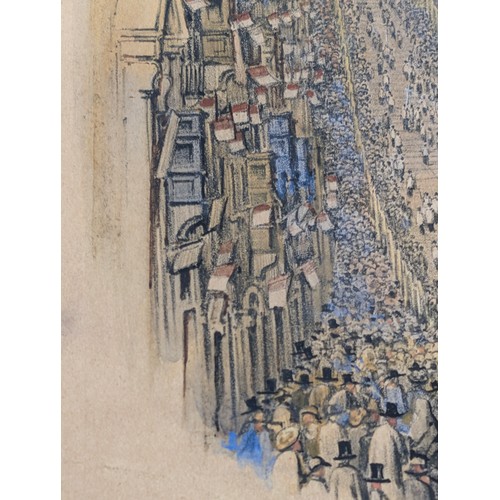 503 - An unusual antique pencil and watercolour of a crowded street scene, unsigned but likely late 19th c... 