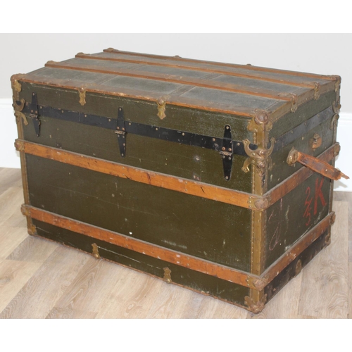 12 - A vintage shipping trunk or luggage trunk with wooden slats by Hudson Quality Luggage of Detroit Mic... 