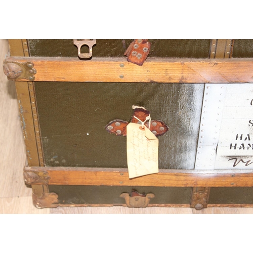 12 - A vintage shipping trunk or luggage trunk with wooden slats by Hudson Quality Luggage of Detroit Mic... 