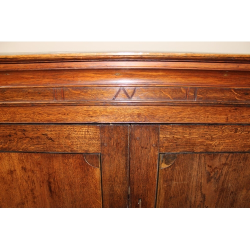 30 - An antique oak cabinet on chest, 2 over 2 chest base with cabinet top, likely 19th century, with ori... 