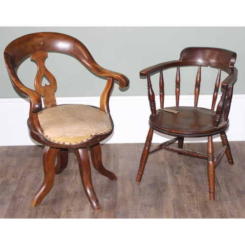 57 - 2 vintage chairs to inc an early 20th century mahogany desk chair with leather seat, approx 87cm tal... 