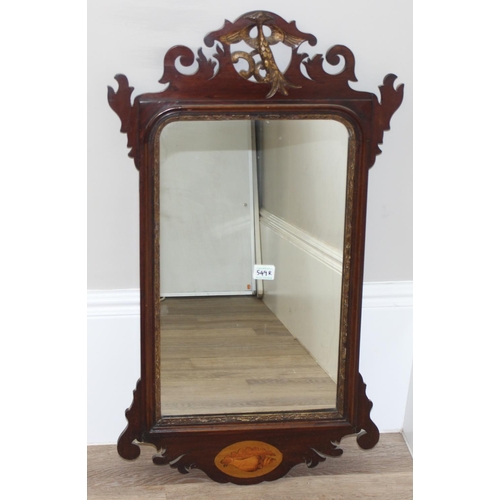 549R - A Georgian mahogany framed fretwork wall mirror with carved gilt eagle, approx 92cm x 53cm