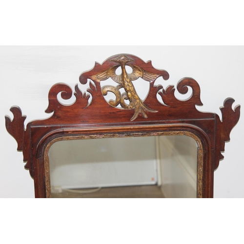549R - A Georgian mahogany framed fretwork wall mirror with carved gilt eagle, approx 92cm x 53cm