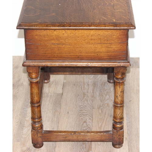 4 - Titchmarsh & Goodwin, an 18th century style oak bible box on stand, label to interior, approx 61cm w... 