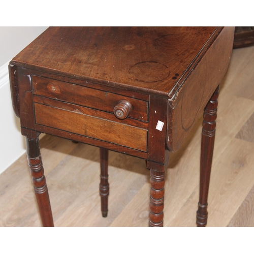 30 - An antique corner cabinet, piano stool and sewing table, corner cabinet approx 42cm wide x 42cm deep... 