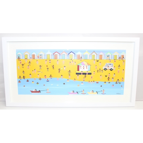 394 - Gordon Barker (British, 21st century) original acrylic painting of people having fun at the seaside,... 