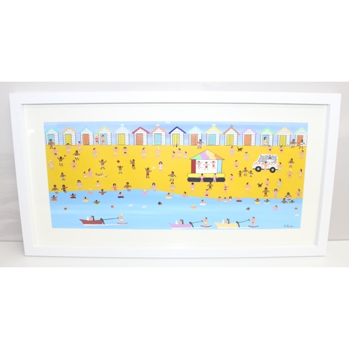 394 - Gordon Barker (British, 21st century) original acrylic painting of people having fun at the seaside,... 