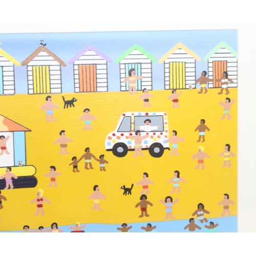 394 - Gordon Barker (British, 21st century) original acrylic painting of people having fun at the seaside,... 