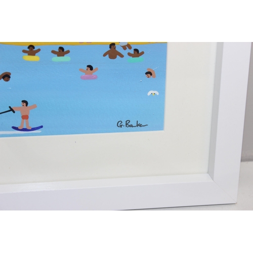 394 - Gordon Barker (British, 21st century) original acrylic painting of people having fun at the seaside,... 