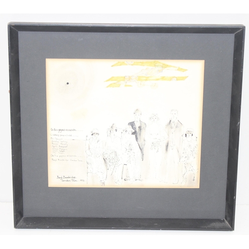 397 - Beryl Bainbridge (1932 - 2010), Wedding Group in Field, Camden Town 1972, ink and watercolour wash o... 