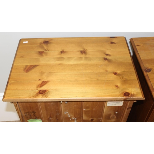 164 - A pair of heavy modern pine 3 drawer bedside cabinets, each approx 53cm wide x 38cm deep x 85cm tall