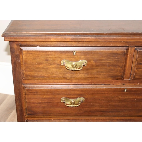 165 - Edwardian period 2 over 3 chest of drawers with unusual brass handles, approx 105cm wide x 48cm deep... 