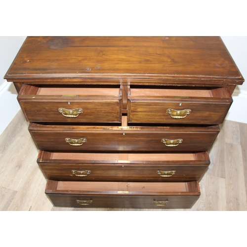 165 - Edwardian period 2 over 3 chest of drawers with unusual brass handles, approx 105cm wide x 48cm deep... 