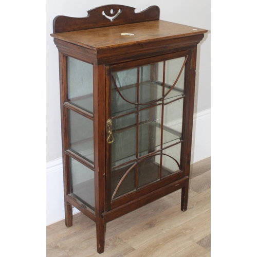 166 - 3 pieces of antique furniture to include an Arts & Crafts period glazed oak display cabinet, with ke... 