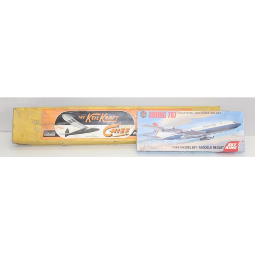 629 - 2 vintage boxed model plane kits, to incl Boeing 707 and Keil Kraft Chief 64