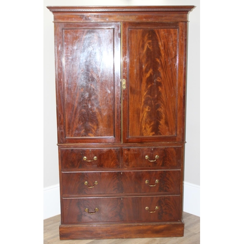 5A - A 19th century mahogany linen press cabinet, 2 over 2 drawers to base and one slide and wardrobe pol... 