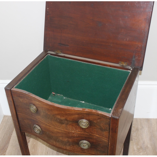 167 - An unusual Georgian Mahogany serpentine baized lined box formed as a 2 drawer chest of drawers, appr... 