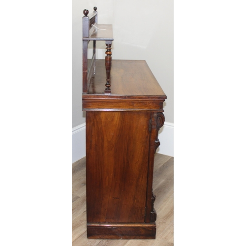 169 - A Victorian mahogany chiffonier or sideboard with mirror shelf and 3 door base, approx 131cm wide x ... 