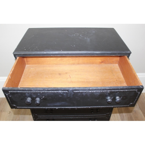 171 - A vintage 5 drawer chest of drawers with unusual double handles and black painted finish, approx 77c... 