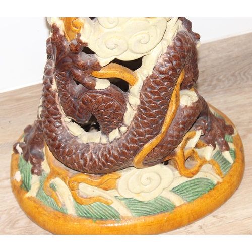 323 - A colourful Chinese stoneware jardiniere on stand, the base formed as a dragon, approx 38cm wide x 2... 