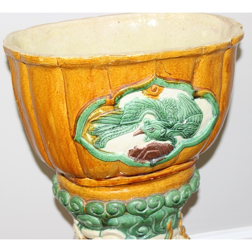 323 - A colourful Chinese stoneware jardiniere on stand, the base formed as a dragon, approx 38cm wide x 2... 