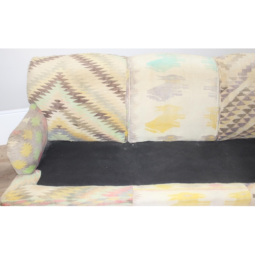 14 - George Smith of Newcastle, an antique style kilim upholstered sofa, 20th century, with sweeping arms... 