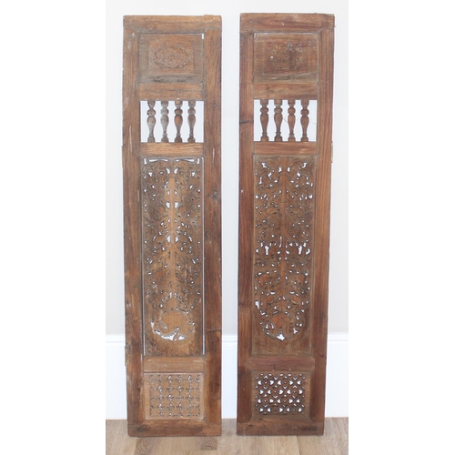 17 - 2 antique Indian carved and pierced wooden doors or window shutters, likely 19th century, each appro... 