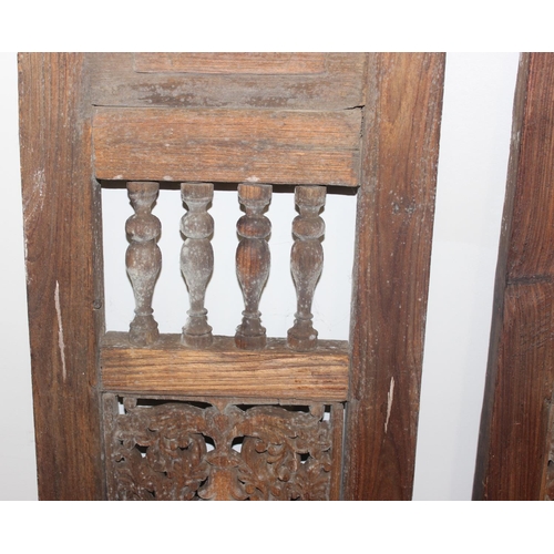 17 - 2 antique Indian carved and pierced wooden doors or window shutters, likely 19th century, each appro... 