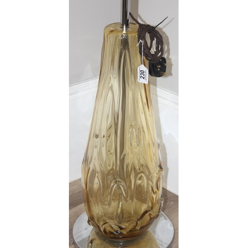 230 - An unusual large retro style art glass lamp with later chrome fittings, approx 95cm tall