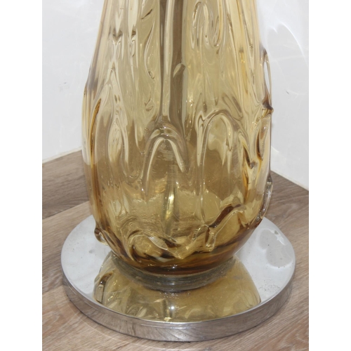 230 - An unusual large retro style art glass lamp with later chrome fittings, approx 95cm tall