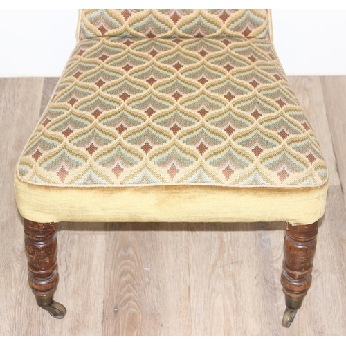 27 - A 19th century Prie Dieu chair with colourful upholstery and turned mahogany legs, approx 102cm tall