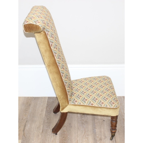 27 - A 19th century Prie Dieu chair with colourful upholstery and turned mahogany legs, approx 102cm tall